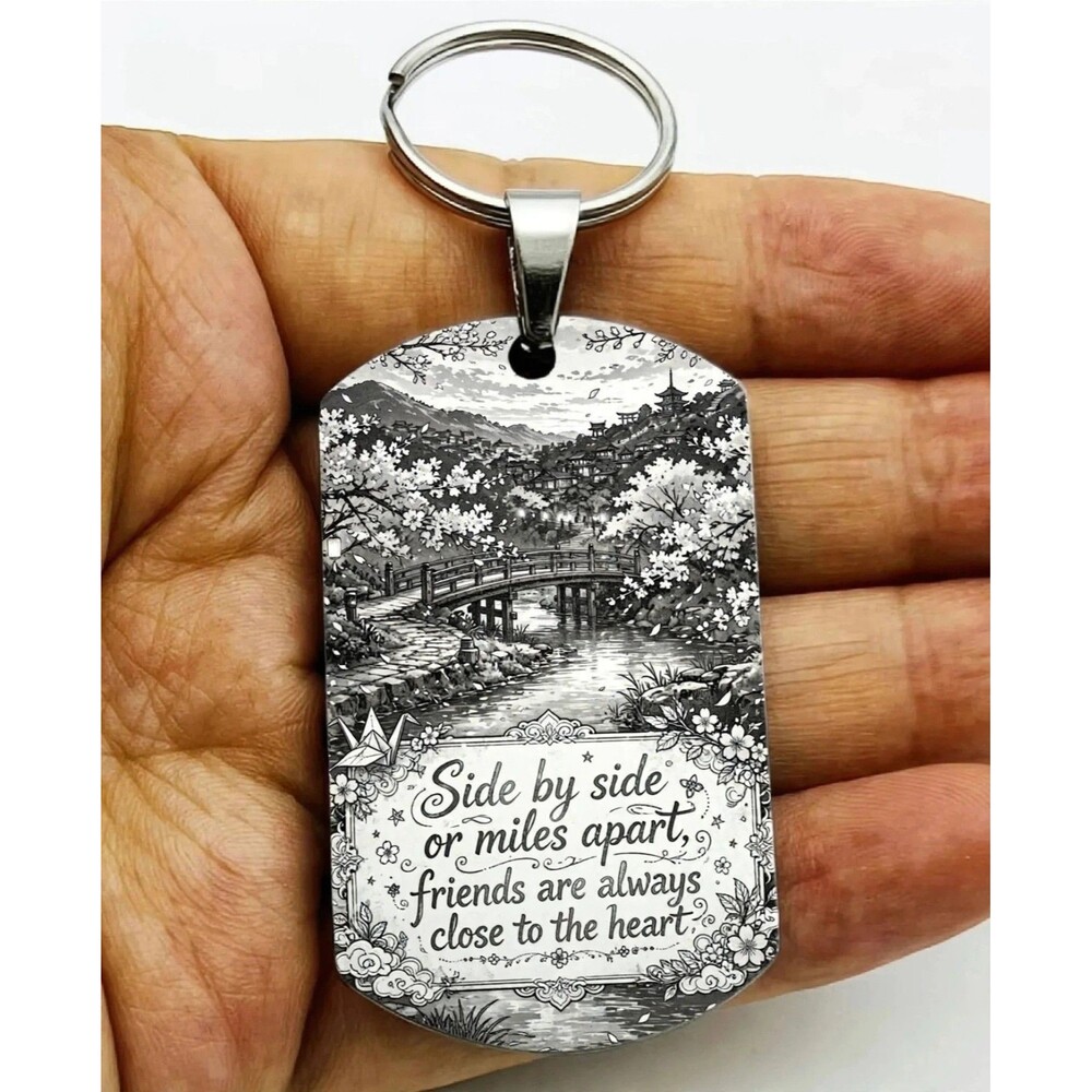 Close Apart Best Friend In Heart BFF Family Reminder Stainless Keychain Flower